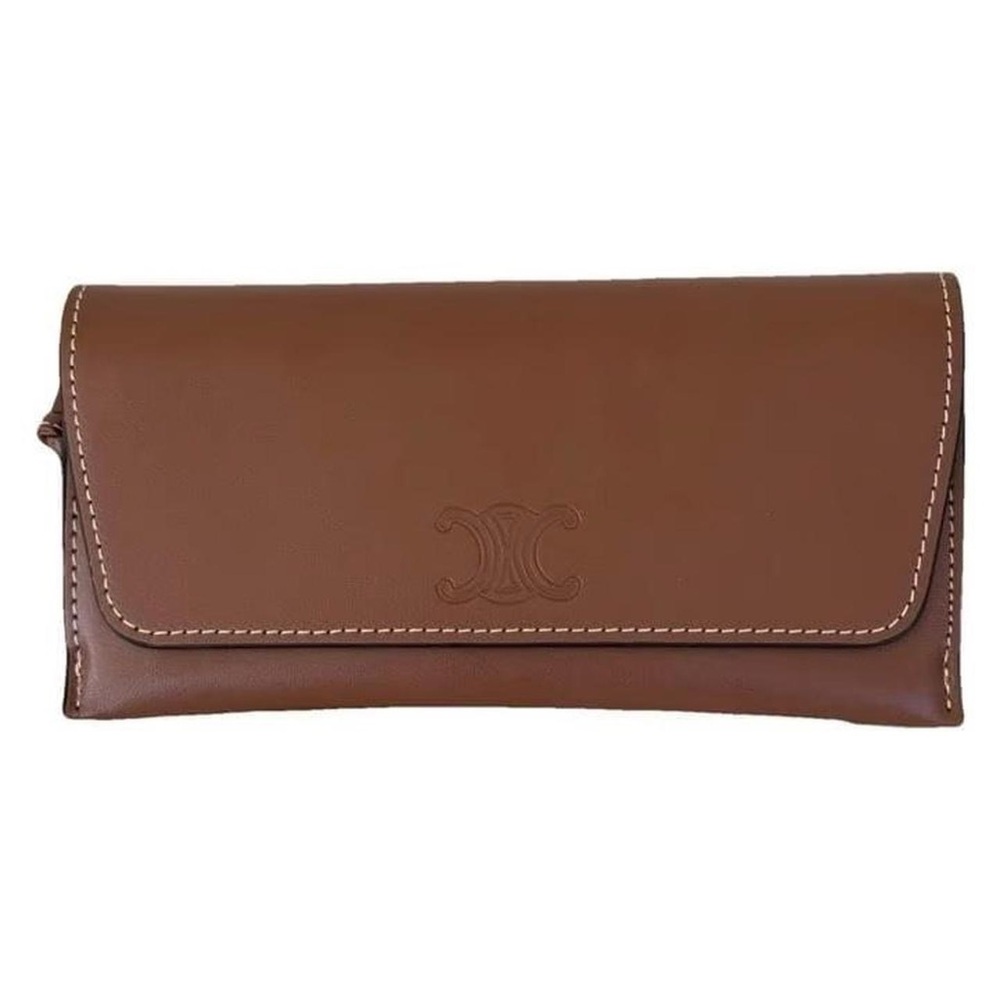 Celine Triomphe brown leather wristlet sunglasses hard case